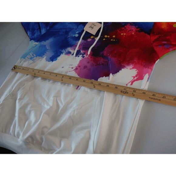 Pixie Lady White & Blue Paint Splatter Kangaroo-Pocket Hoodie M - Picture 5 of 8